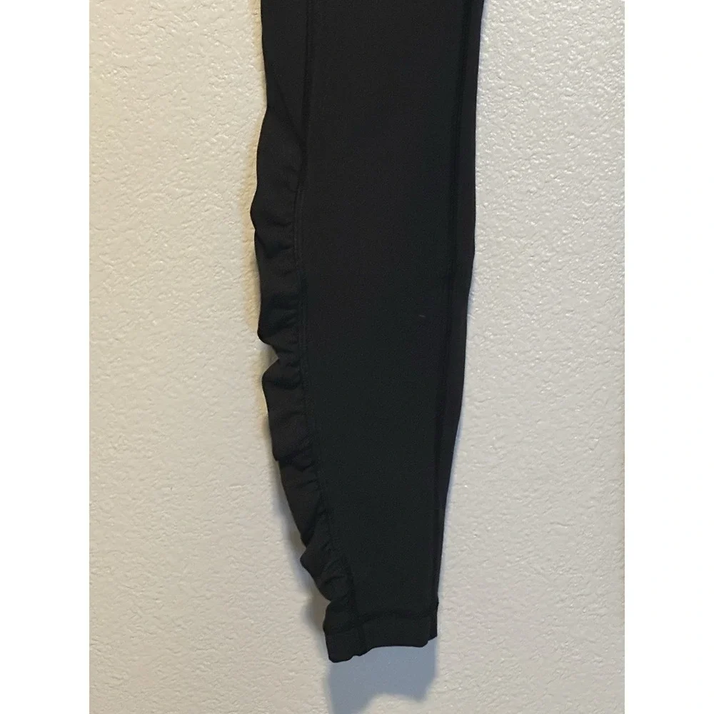 LULULEMON Speed Tight Black Ruched Leggings Pockets Size 6‎ Striped Waistband